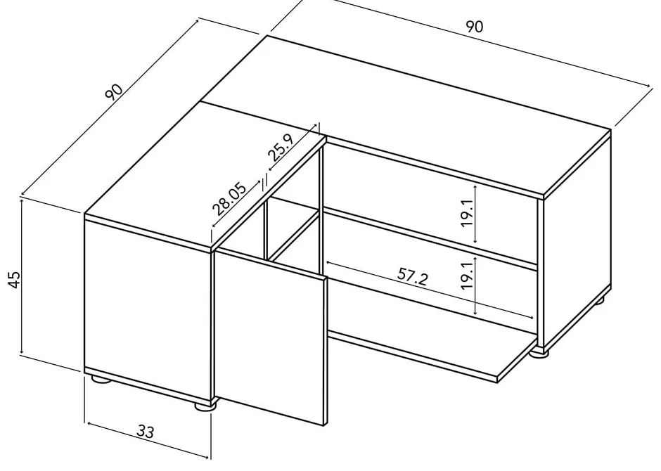 Tavolo TV in rovere decorato in bianco e naturale 90x45 cm Angle - TemaHome