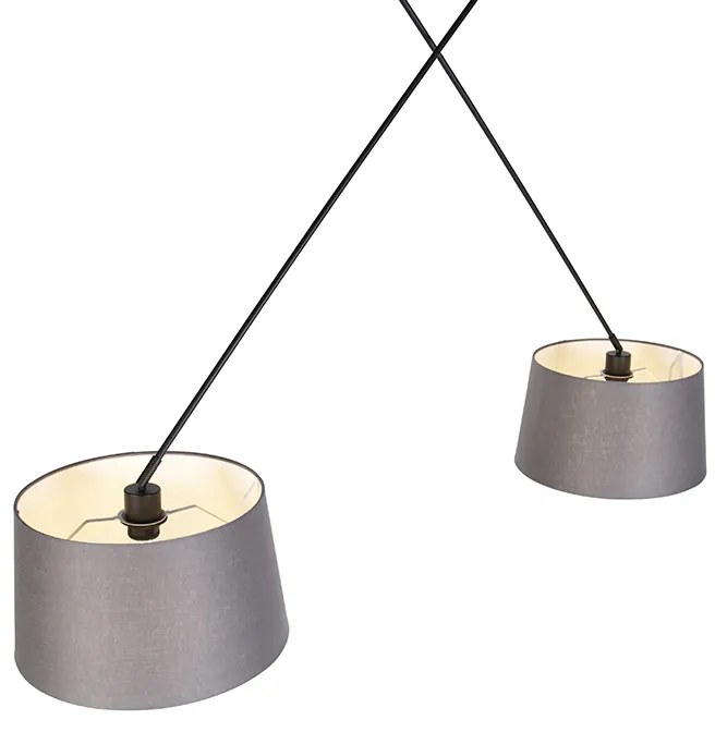 Lampada a sospensione nera con paralumi in lino grigio scuro 35 cm 2 luci - Blitz
