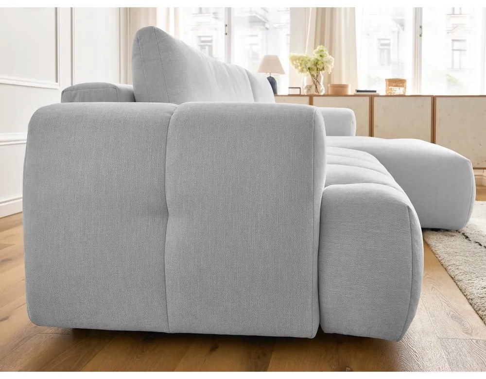 Divano angolare grigio chiaro allungabile e con contenitore (penisola a destra/chaise lounge) Fuji – Bobochic Paris