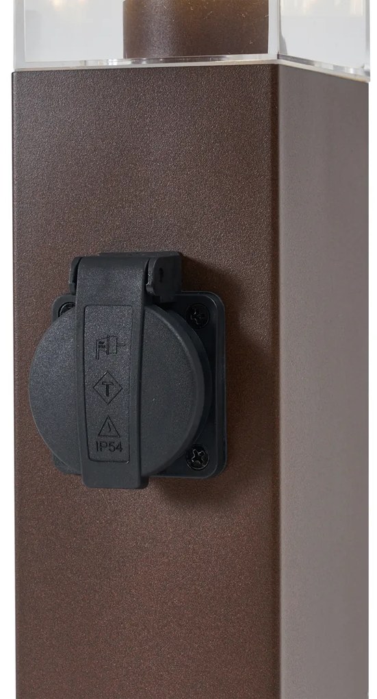 Lampada da esterno marrone ruggine con vetro trasparente 45 cm IP44 con presa e sensore di movimento - Malios