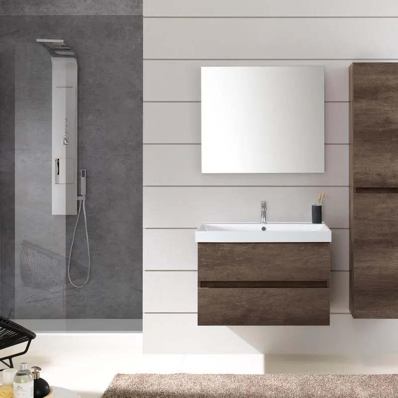 Mobile sottolavabo e lavabo Kora rovere scuro in truciolare L 80 x H 57 x P 46 cm 2 cassetti