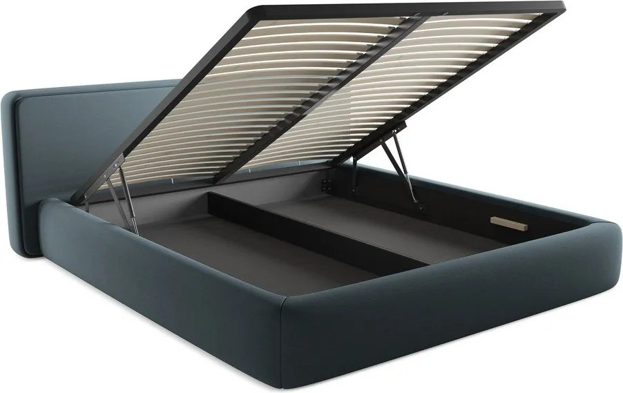 Letto matrimoniale imbottito blu con contenitore con griglia 180x200 cm Kiana - Makamii