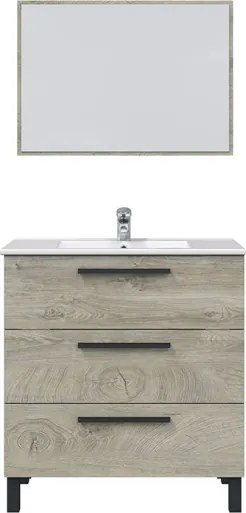 Mobile Bagno 80 Cm 3 Cassetti Con Lavabo E Specchio Athena Rovere Alaska