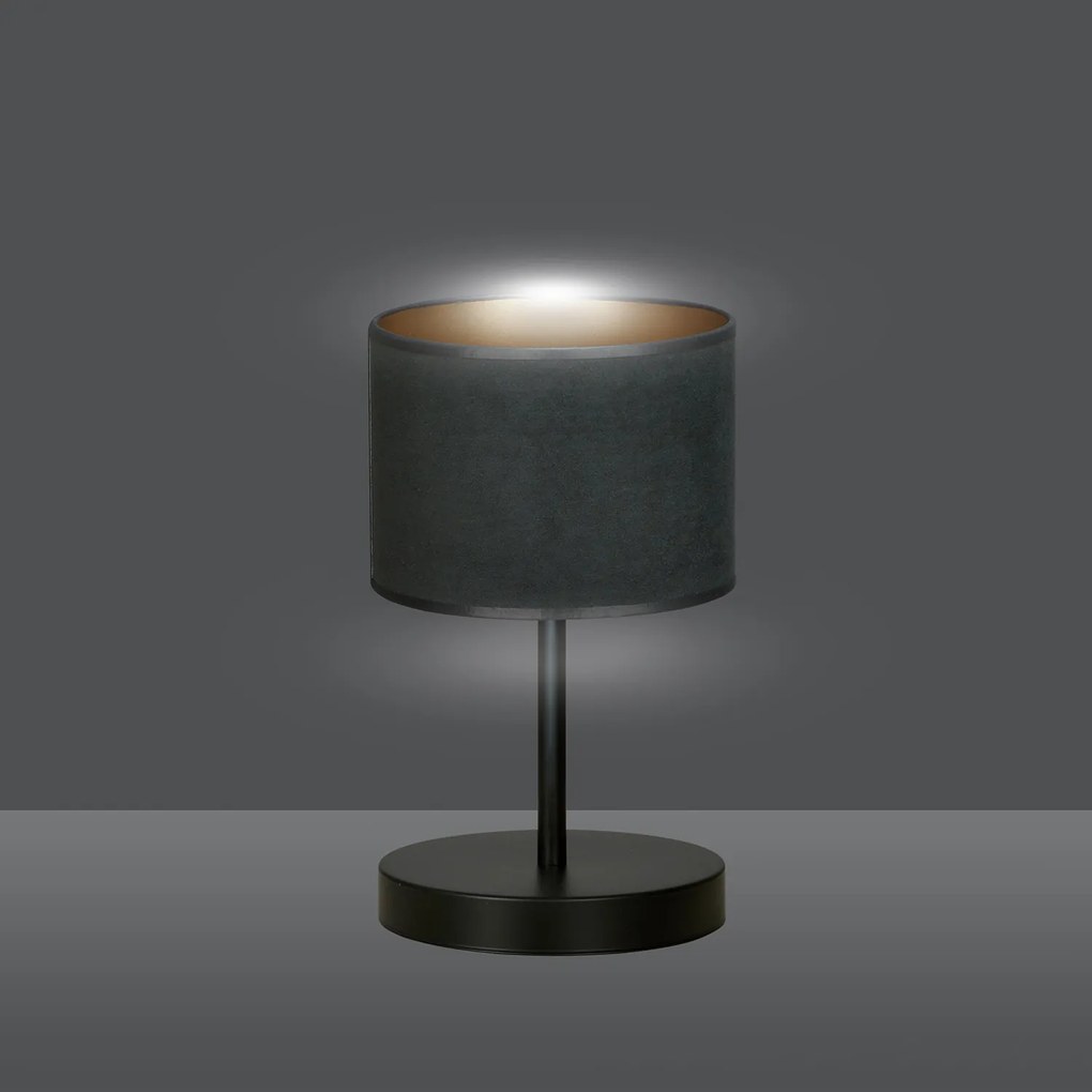 Lampada Da Tavolo 1 Luce Ganesha In Acciaio Nero E Paralume In Tessuto Nero