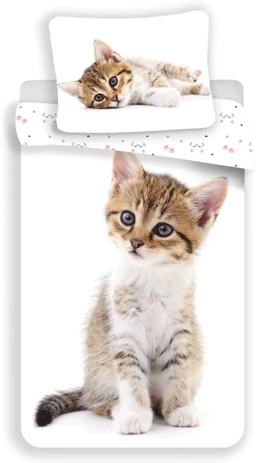 Set copripiumino e federa da bambini bianco in cotone per letto singolo 140x200 cm Kitten – Jerry Fabrics