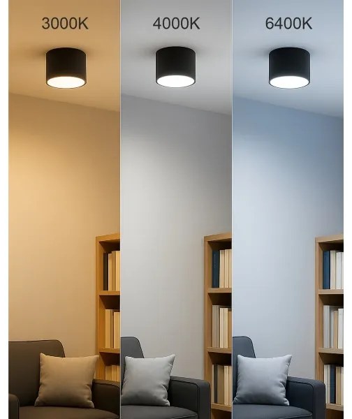 Faretto LED 10 W, 230 V, 3000/4000/6400 K, Ø 12 cm, nero