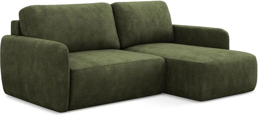 Divano angolare verde allungabile/con contenitore (con penisola a destra/con chaise lounge) con rivestimento in ciniglia Lilo – Makamii