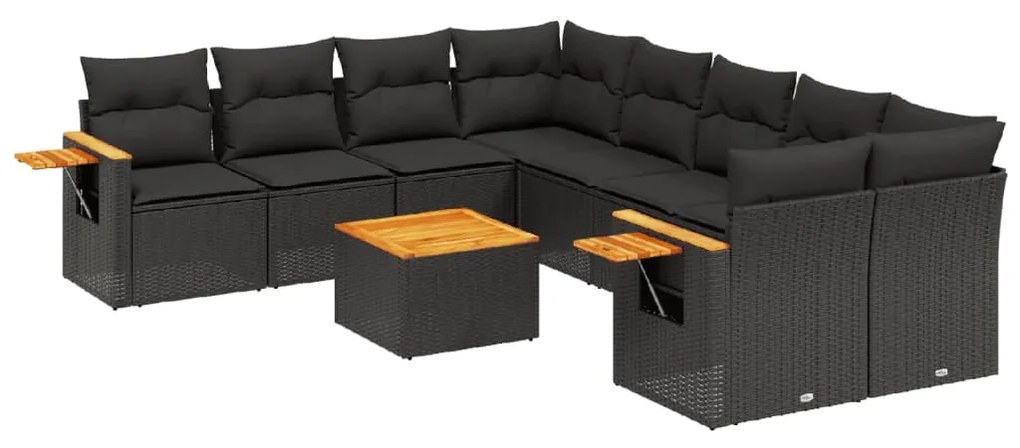 Set divani da giardino 9 pz con cuscini nero in polyrattan