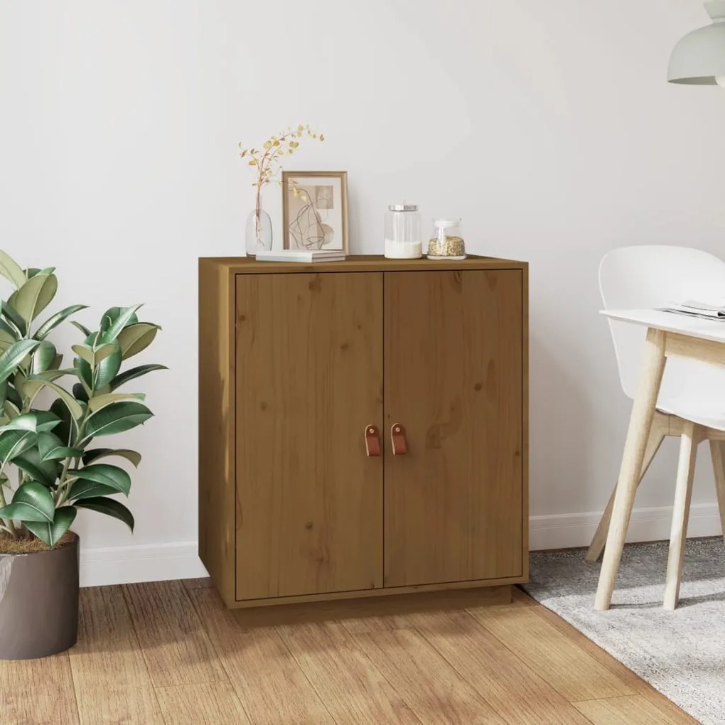 Credenza Marrone Ambrato 65,5x40x75cm İn Legno Massello Di Pino /