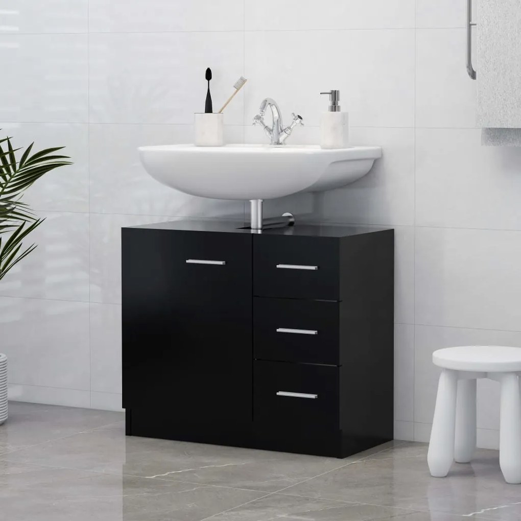 Mobile Sottolavabo Nero 63x30x54 Cm İn Legno Multistrato /