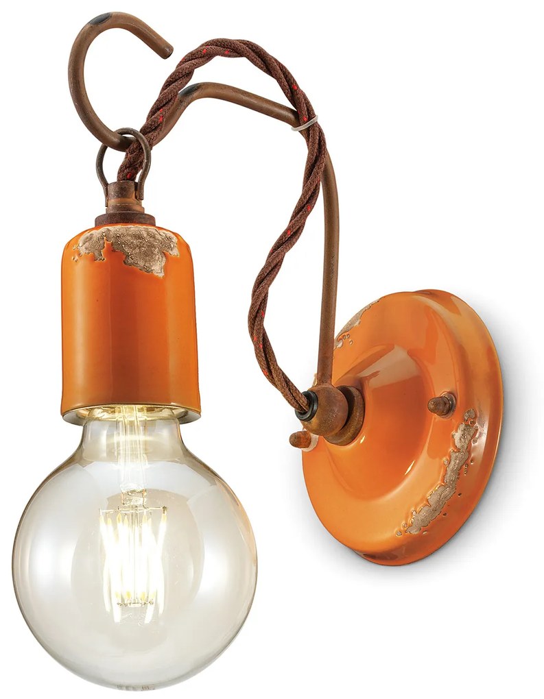 Applique Vintage Ceramica Arancio Con Filamento 1 Luce E27