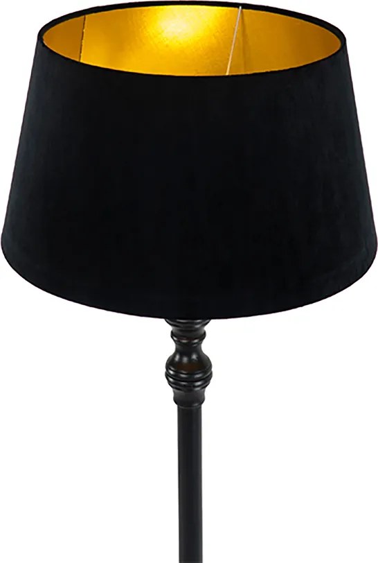 Lampada da terra intelligente nera con paralume nero con oro 45 cm incl. Wifi A60 - Classico