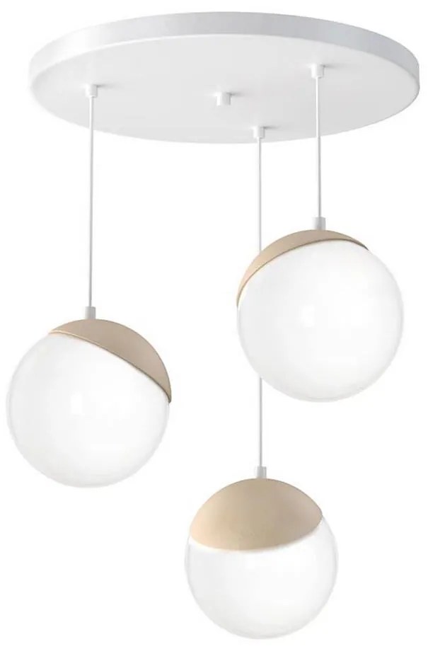 Lampadario a sospensione con filo SFERA WOOD 3xE14/40W/230V bianco