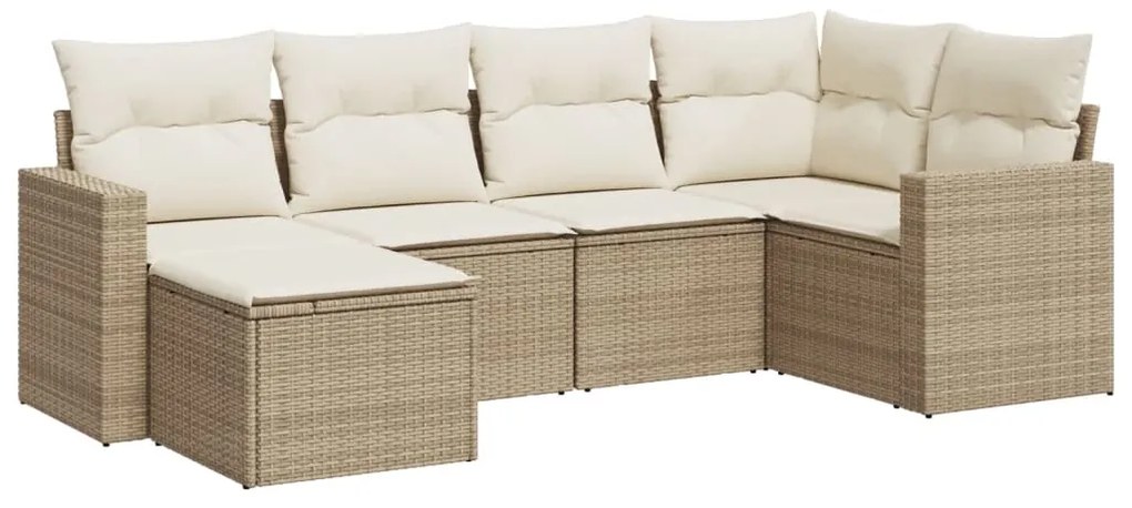 Set divano da giardino 6 pz con cuscini beige in polyrattan