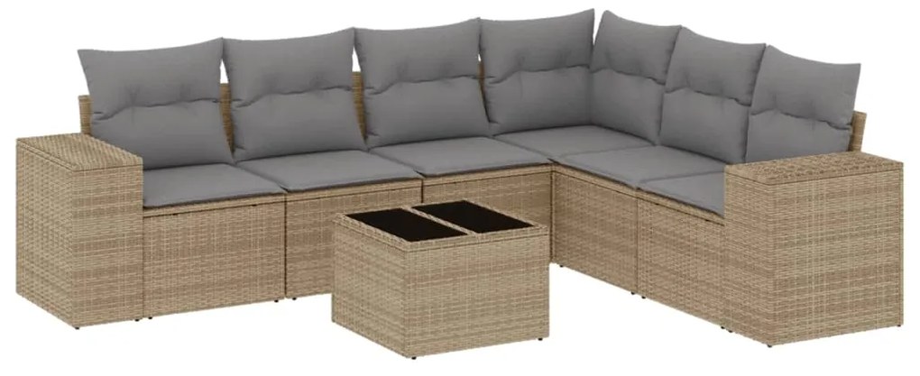 Set divani da giardino 7 pz con cuscini beige in polyrattan