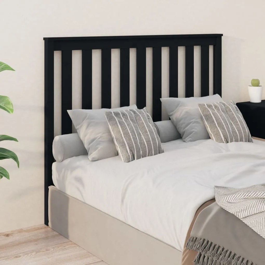 Testiera Per Letto Nera 126x6x101 Cm İn Legno Massello Di Pino /