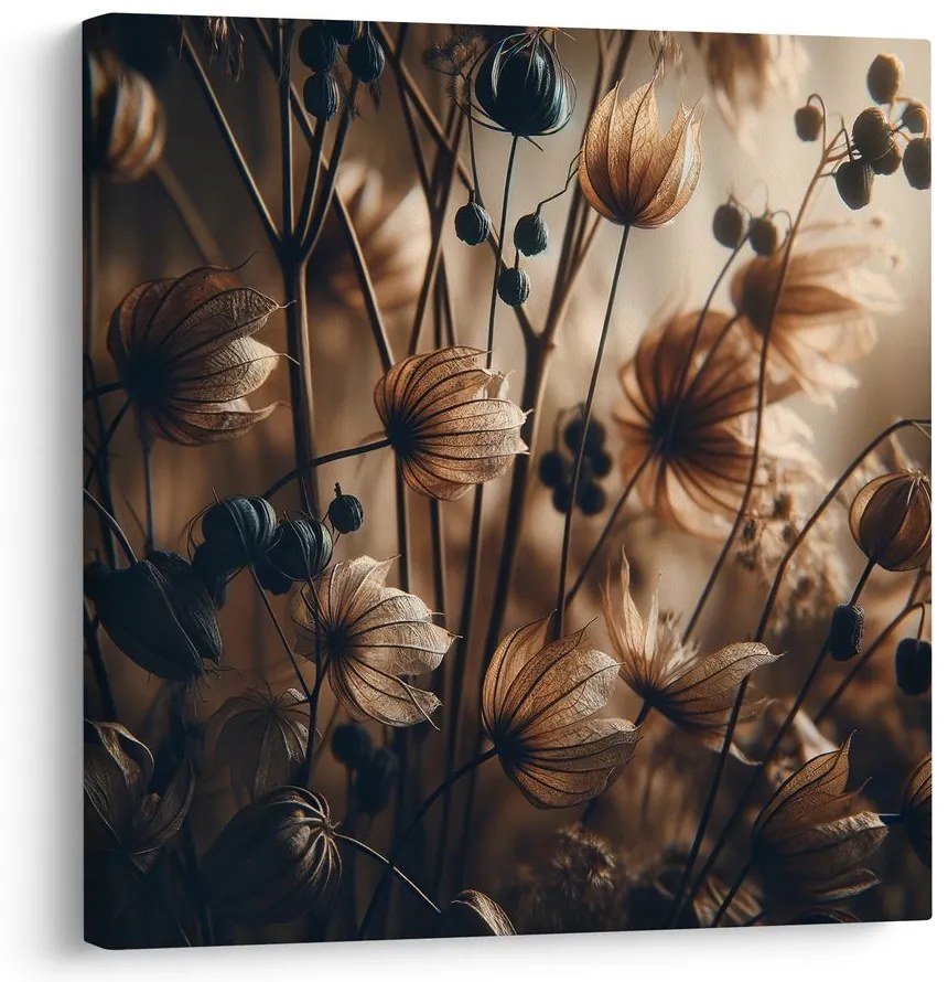 Quadro su tela – Fiori di prato in luce marrone