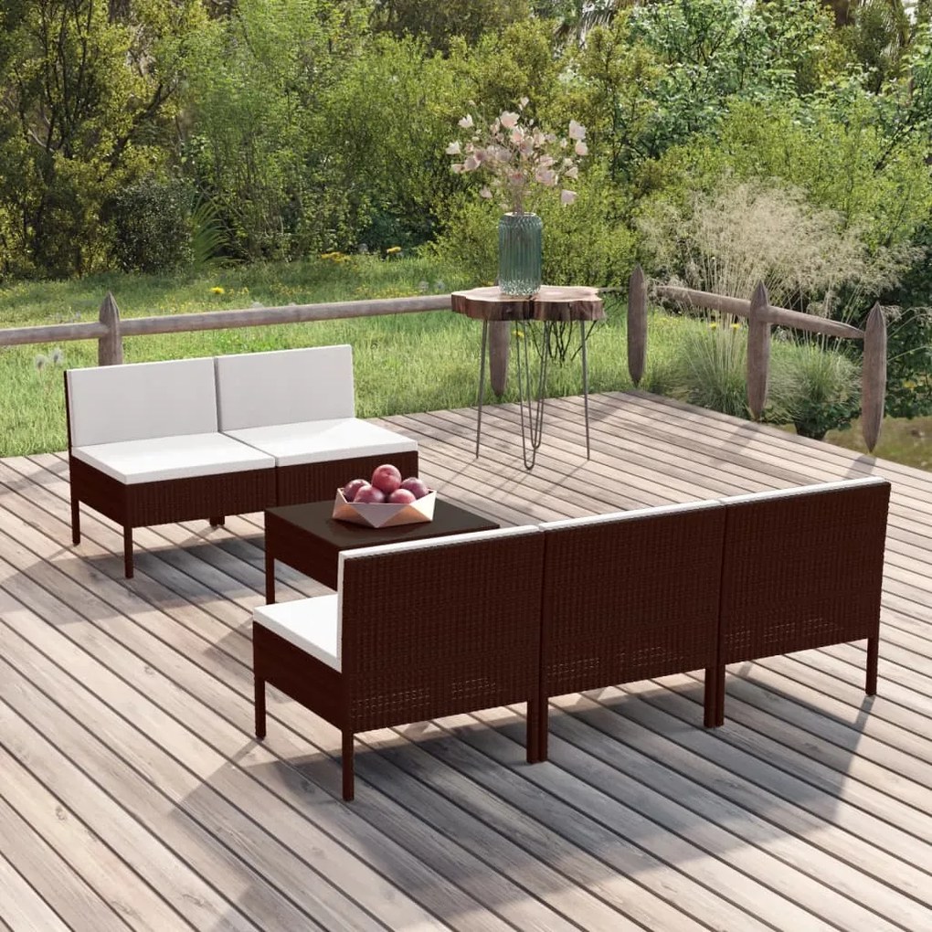 Set divani da giardino 6 pz con cuscini in polyrattan marrone