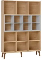 Libreria in legno chiaro con scaffale scandinavo a 5 ripiani grigio 174 x 120 x 30 cm