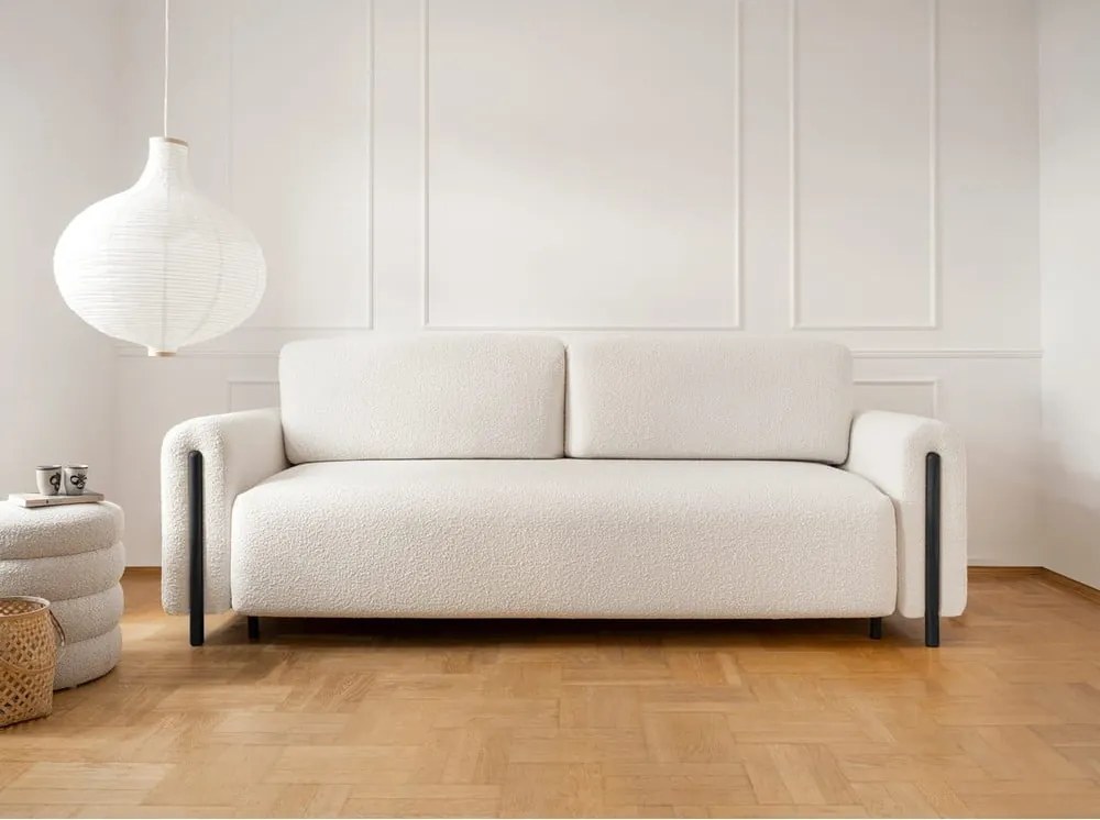 Divano avorio allungabile/con contenitore e rivestimento in bouclé 244 cm Arcadova – ELTAP