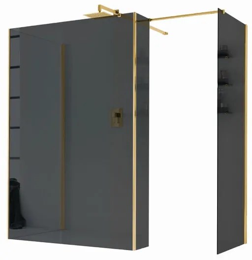 Box doccia walk-in L 68 x H 200 cm, vetro 6 mm fumé dorato