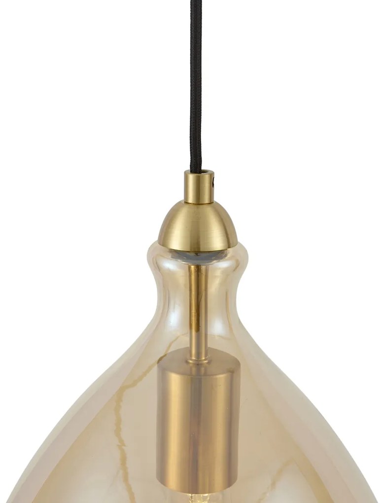 Lampada a sospensione moderna oro con vetro ambrato a 3 luci - Traditional