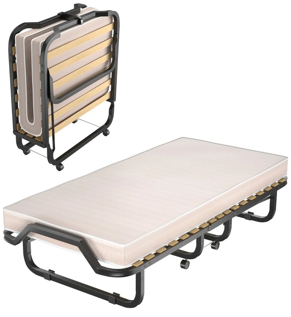 Costway Lettino con materasso in memory foam e capacità di 120 kg, Letto pieghevole con struttura metallica e ruote