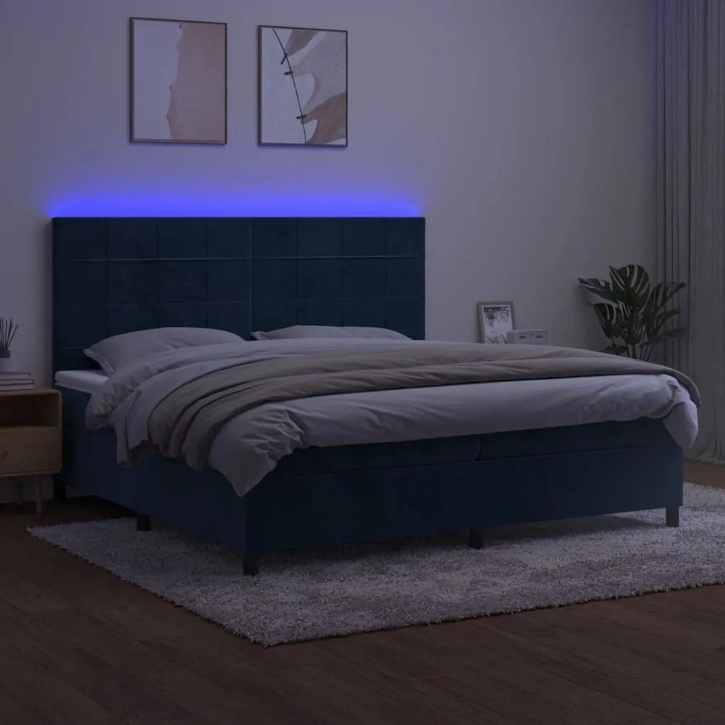 Letto a molle con materasso e led blu scuro 200x200 cm