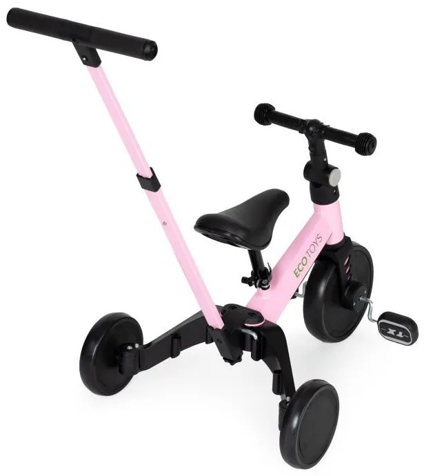 Triciclo con barra di guida in rosa ECOTOYS