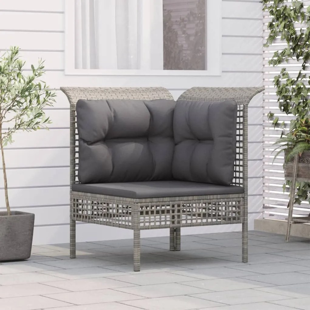 Divano angolare da giardino con cuscino in polyrattan grigio