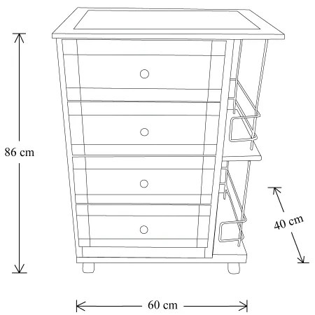 Carrello da cucina GIADA con 4 cassetti e portabottiglie Bianco