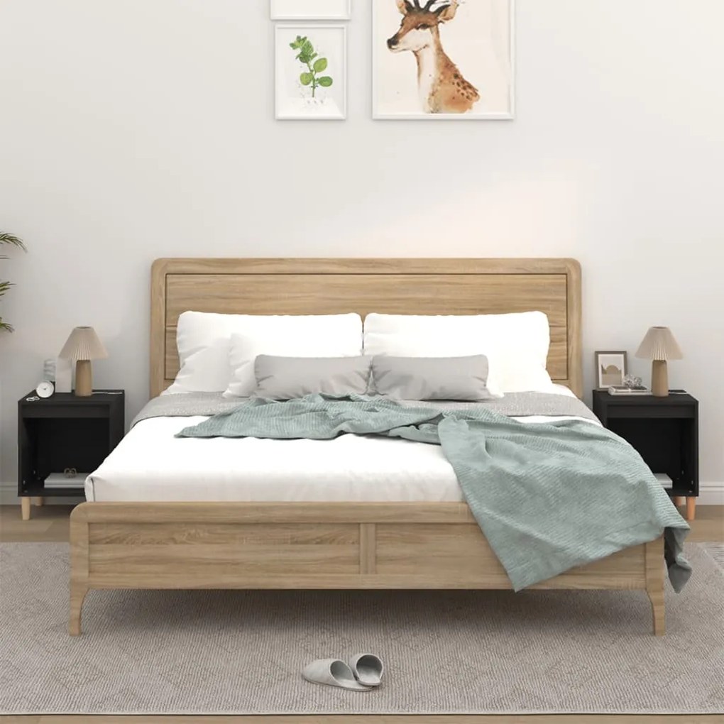 Comodini 2 Pz Nero 40x35x50 Cm /
