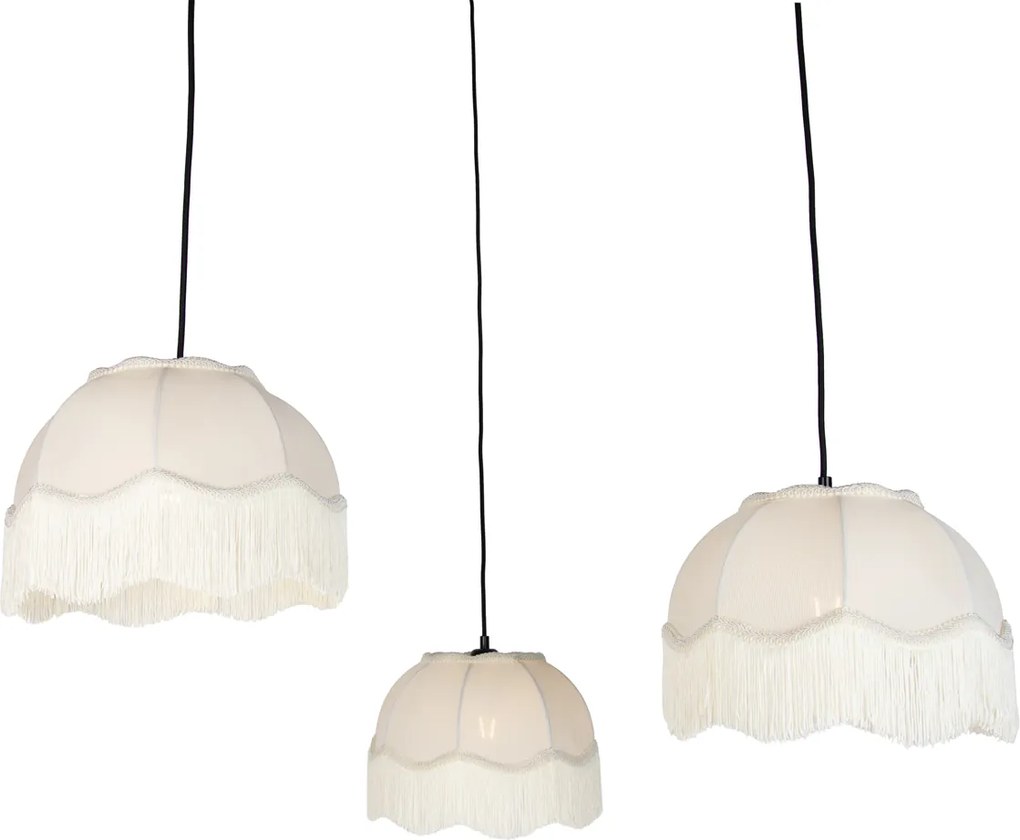 Lampada a sospensione nera con paralume beige e interno bianco 31,5 cm 3 luci - Cava