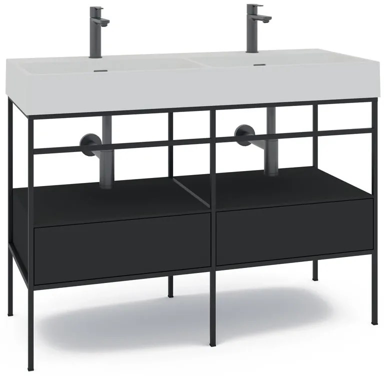 Mobile bagno con lavabo L 120 x H 89 x P 45.5 cm nero 2 cassetti per doppia vasca Outline