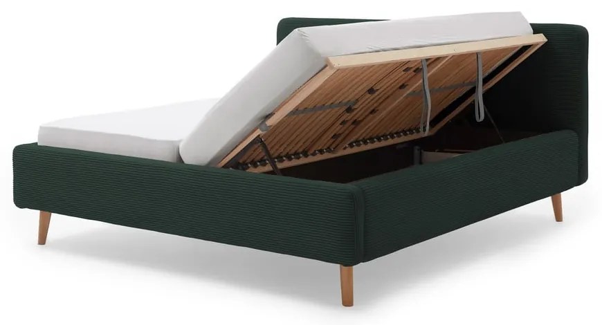 Letto matrimoniale imbottito verde scuro con contenitore con rete inclusa 180x200 cm Mattis Cord – Meise Möbel