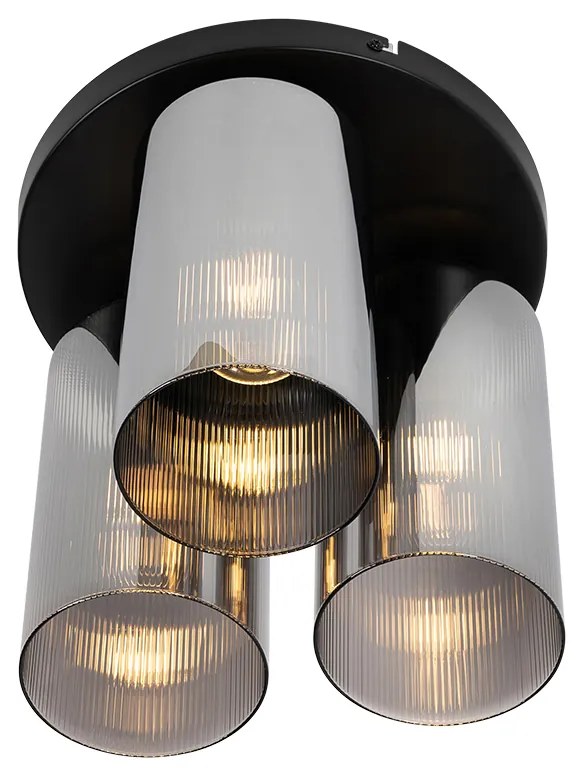 Plafoniera Art Déco nera con vetro fumé 3 luci - Laura