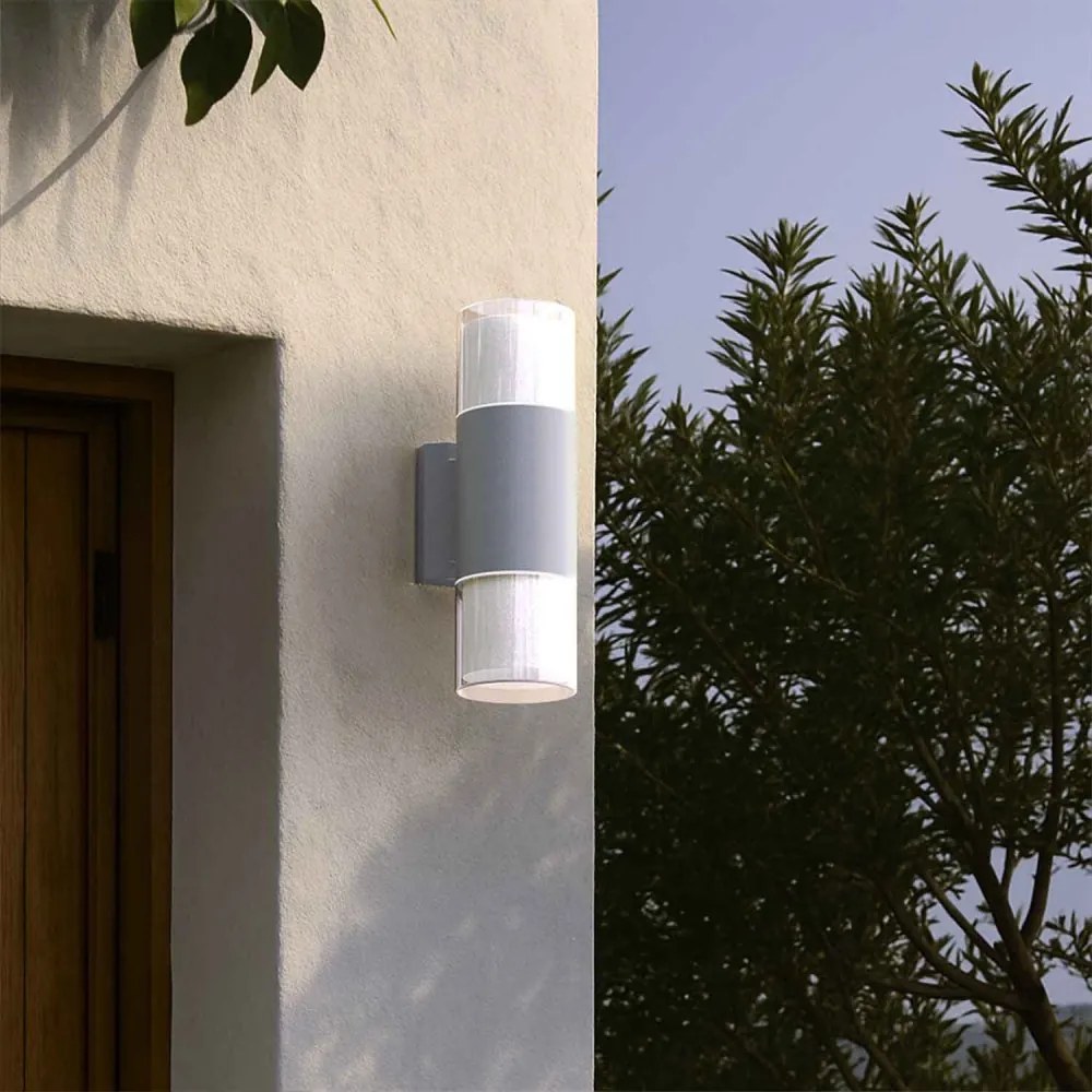 Applique Cilindrica Bidirezionale Grigia, IP54 con 2 basi GU10 Base GU10