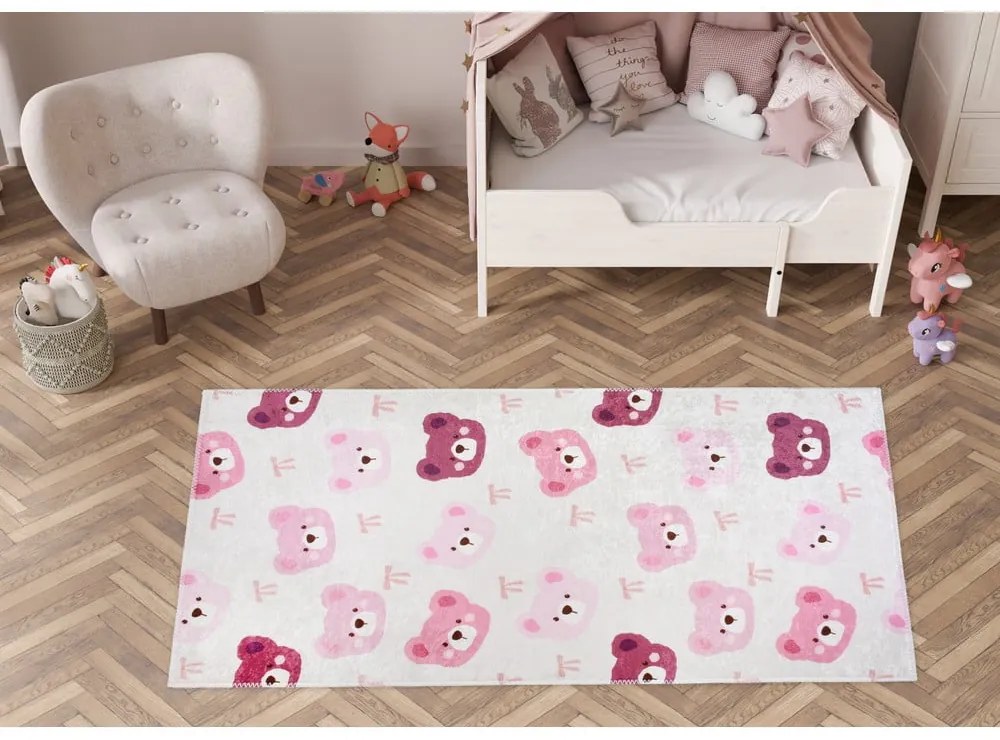 Tappeto per bambini rosa e avorio lavabile 80x150 cm Cute Teddies Pink – Vitaus