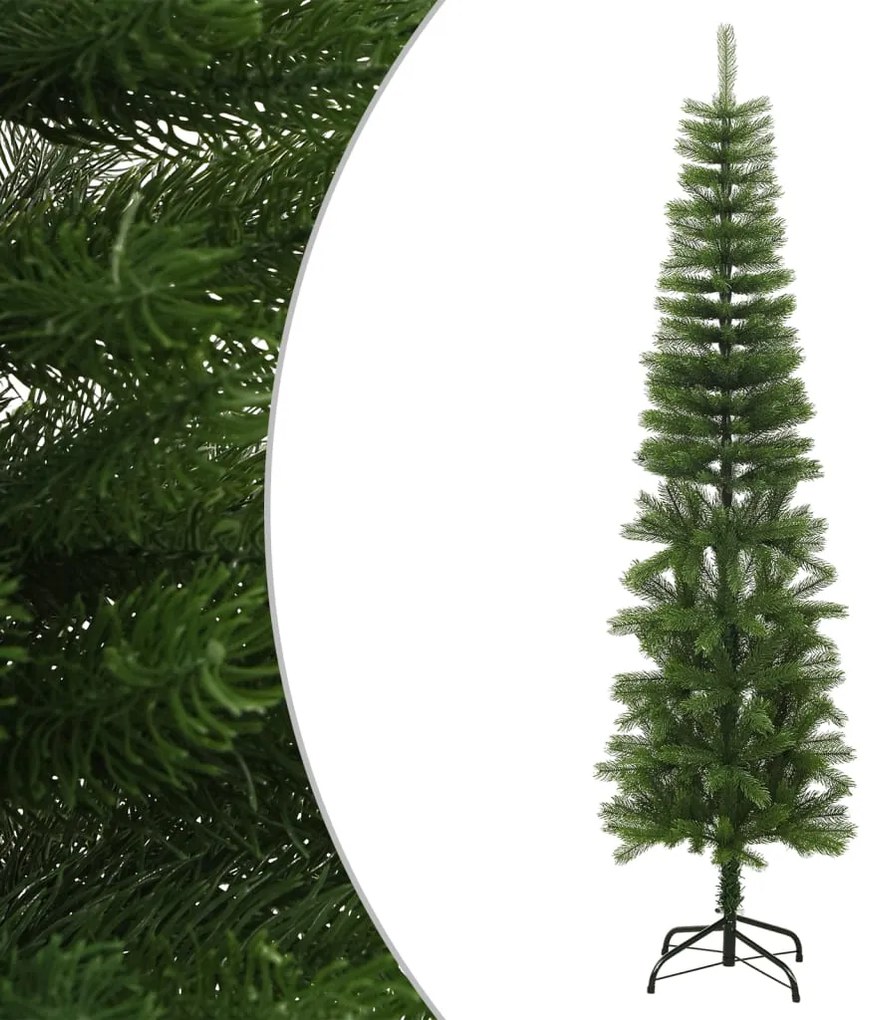 Albero di Natale Artificiale Sottile con Base in PE, 210 cm