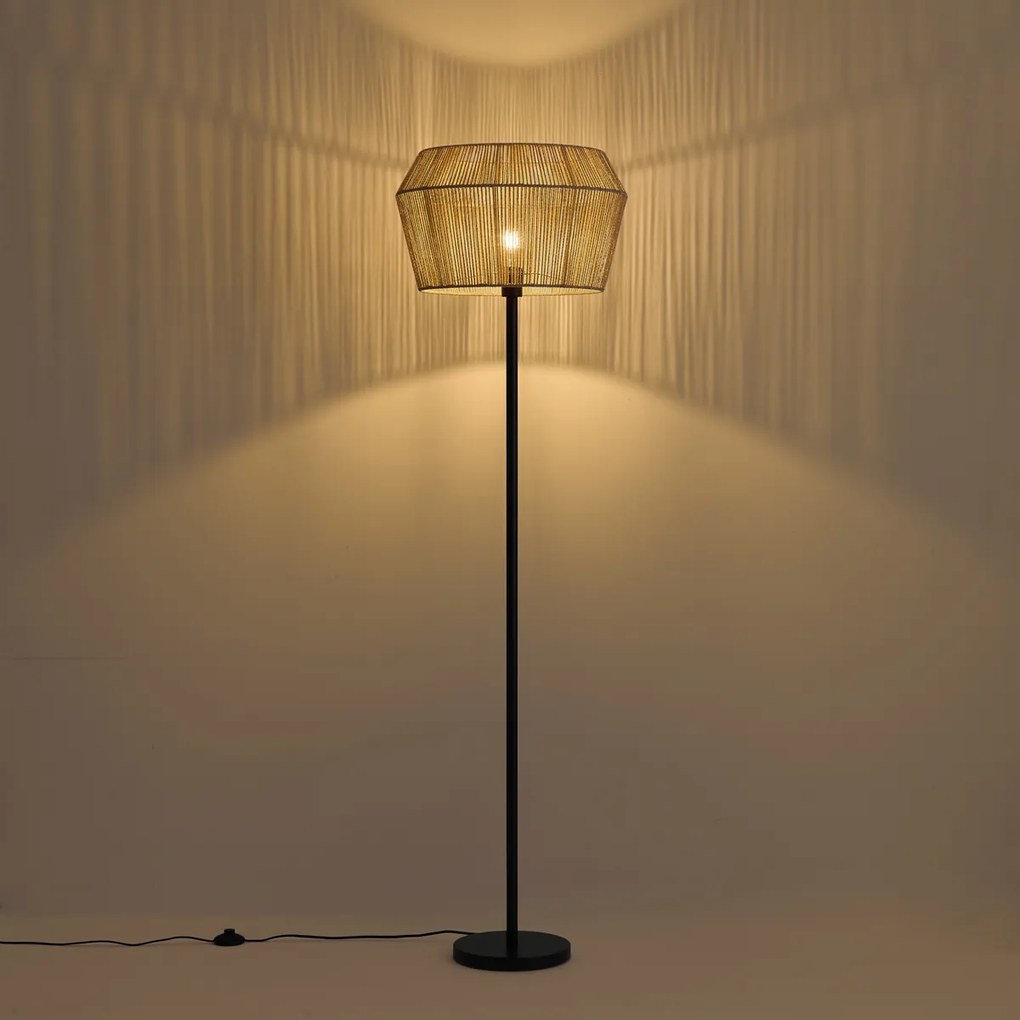 Lampada da terra nera con paralume in corda di carta beige 50/50/30 - Simplo
