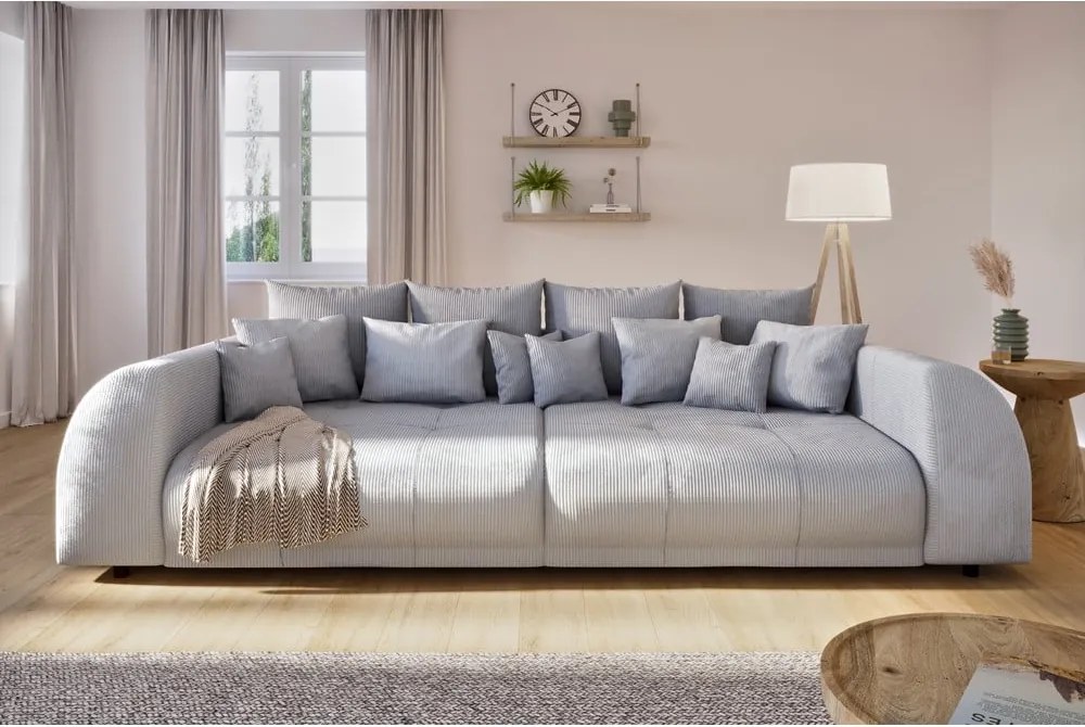 Divano grigio scuro con rivestimento in velluto a coste 310 cm Vanessa – Ropez