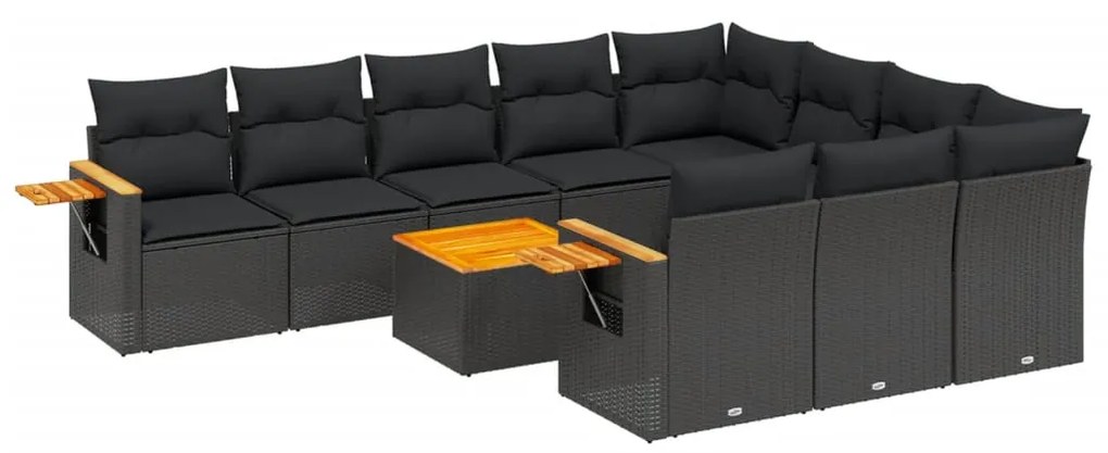 Set Divani da Giardino 11 pz con Cuscini in Polyrattan Nero