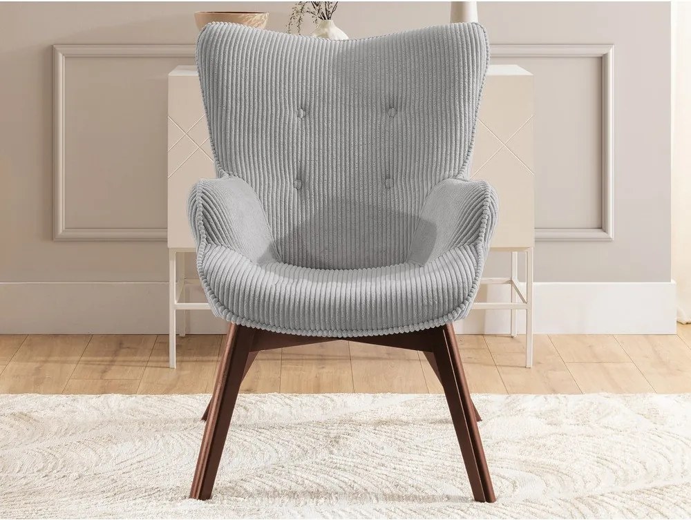 Poltrona grigia con rivestimento in velluto a coste Niko – Ropez