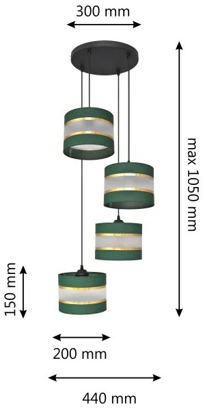 Lampadario a sospensione con filo HELEN 4xE27/15W/230V verde/oro