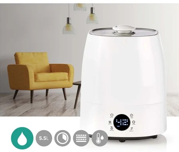 Nedis HUMI120CWT - Umidificatore d'aria con LED display 5,5 l 110W/230V