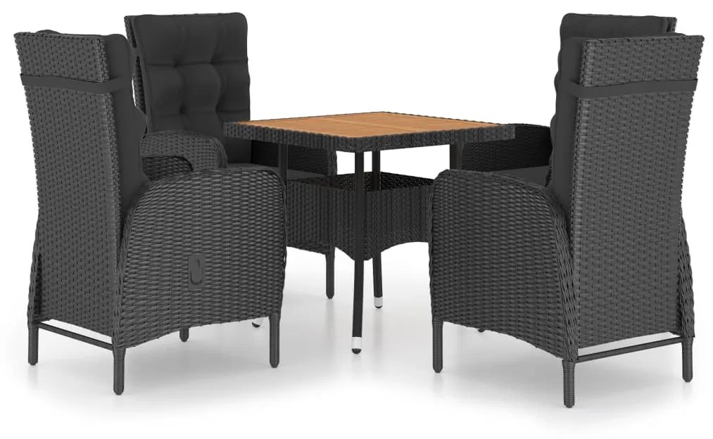 Set mobili da pranzo per giardino 5 pz polyrattan e acacia nero