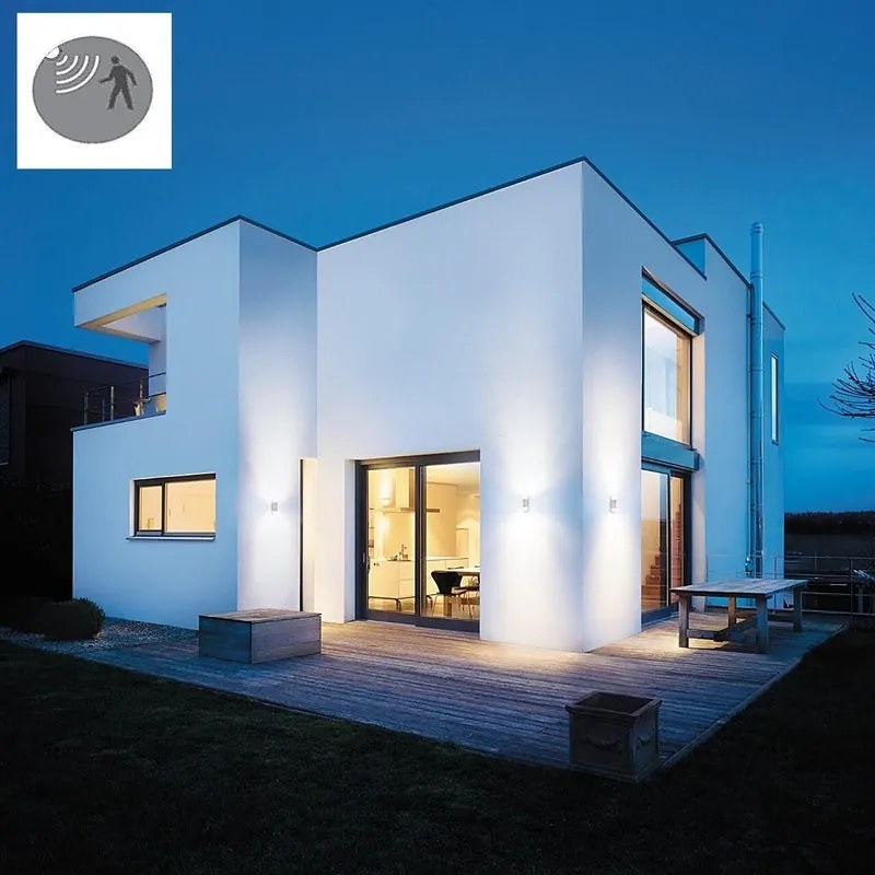 Applique LED moderno da esterno Updown doppia luce grigio IP44, con sensore di movimento luce bianco caldo 797 lumen, STEINEL