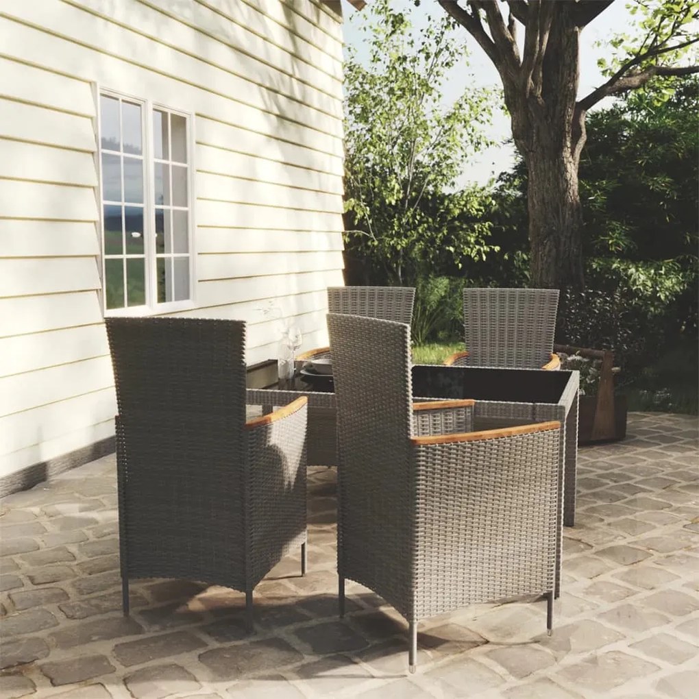 Set da pranzo da esterno 5 pz con cuscini in polyrattan grigio