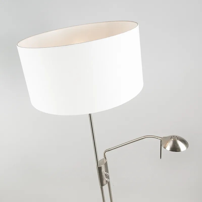 Lampada da terra in acciaio e bianco con braccio di lettura regolabile - Luxor