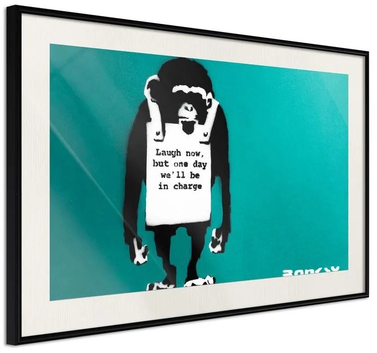 Poster  Banksy: Laugh Now  Cornice Quadri Cornice nera con pass-partout, Larghezza x Altezza Home decor 45x30